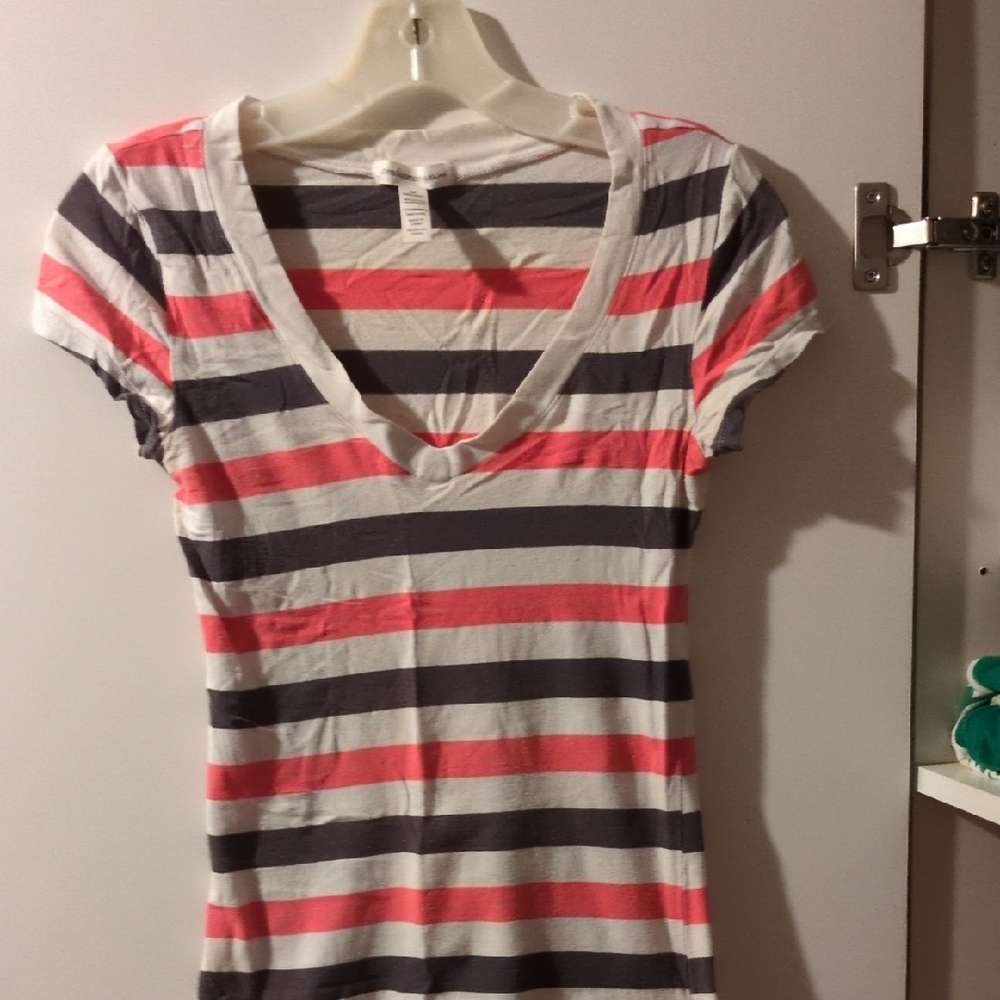 Ambiance Pink and White Striped Fitted Tee
